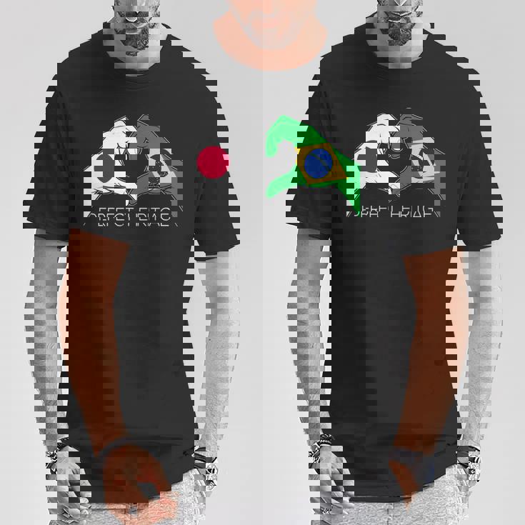 日本とブラジル ブラジル 日本人 パーフェクトヘリテージ ハート 長袖tシャツ Tシャツ 面白い贈り物