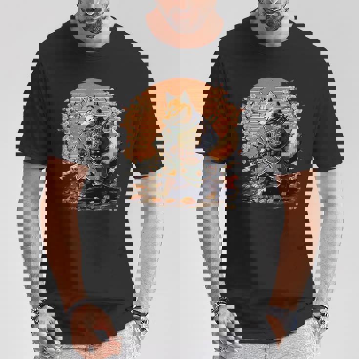 日本アート 柴犬 忍者 浮世絵 アニメ風 侍犬 Tシャツ 面白い贈り物