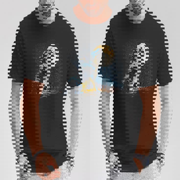 月に吠える美しいボーダーコリー犬 Tシャツ 面白い贈り物