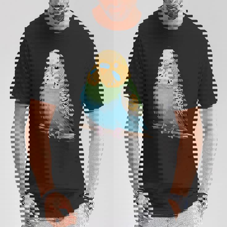 枝に腰掛けたチャーミングなセキセイインコ Tシャツ 面白い贈り物