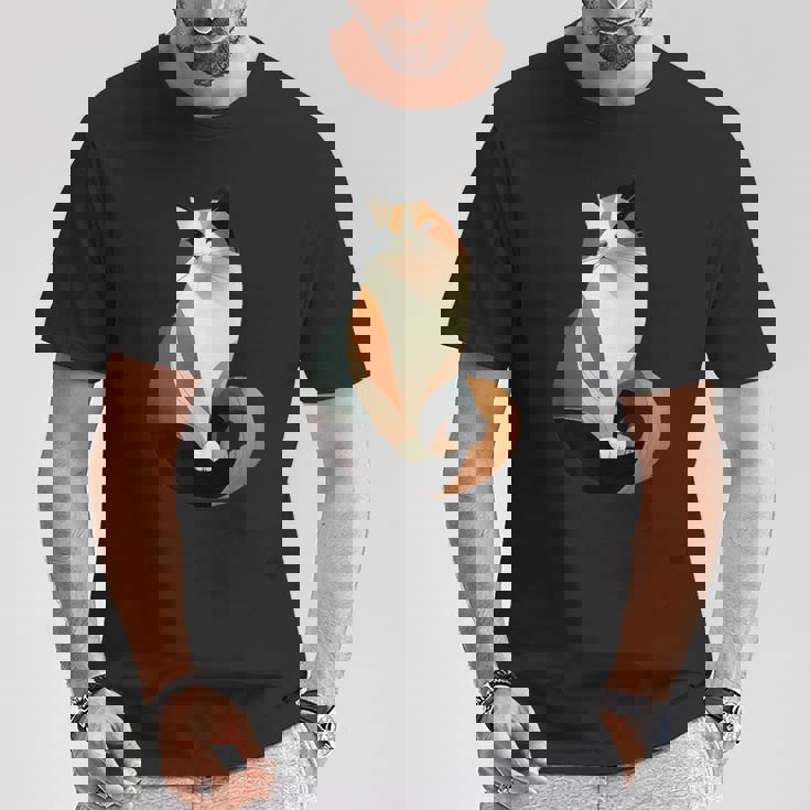 猫 幾何学が描く色彩とラインが生み出すモダン デザイン 6 Tシャツ 面白い贈り物