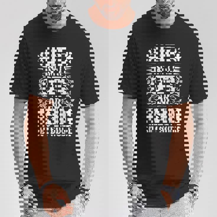 猫と釣り漁師 おもしろ釣り Tシャツ 面白い贈り物