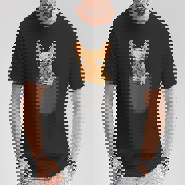 男性用、女性、子供用の胸ポケットに入った面白い子犬。 Tシャツ 面白い贈り物