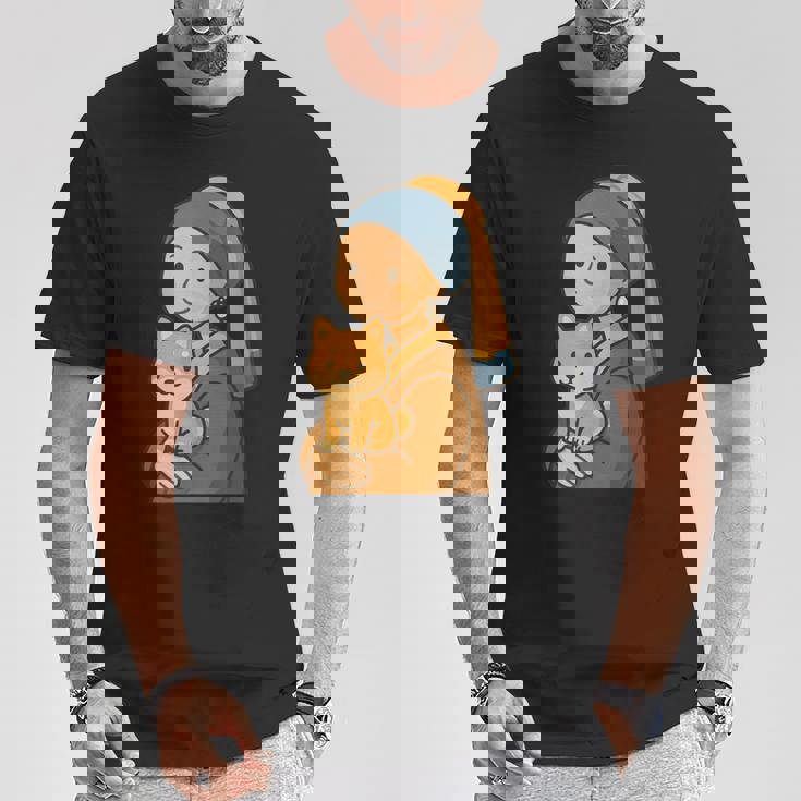 真珠の耳飾りの少女 柴犬 子柴 名画 いぬ イラスト かわいい 犬好き おもしろ 面白い Tシャツ 面白い贈り物