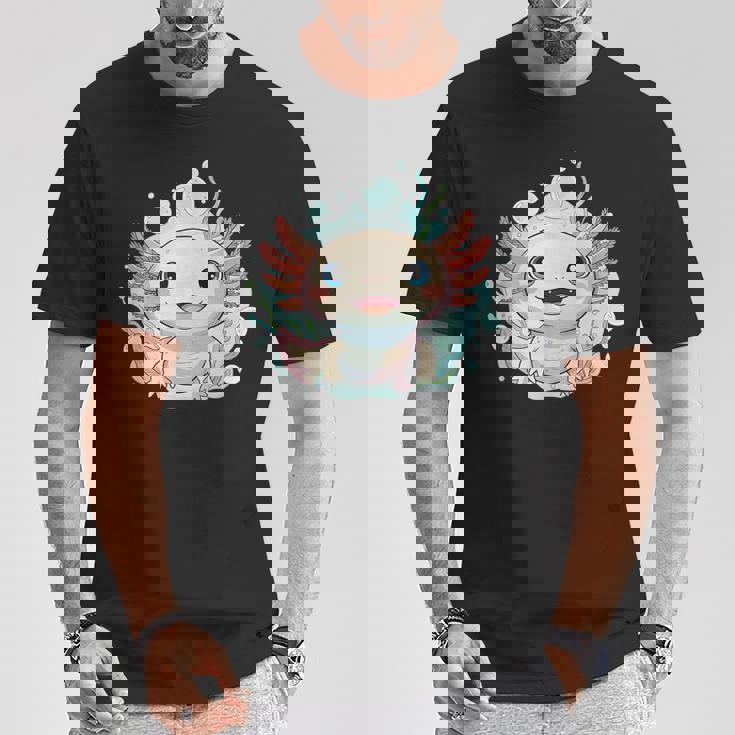 笑顔のaxolotl カワイイかわいい水中漫画 Tシャツ 面白い贈り物