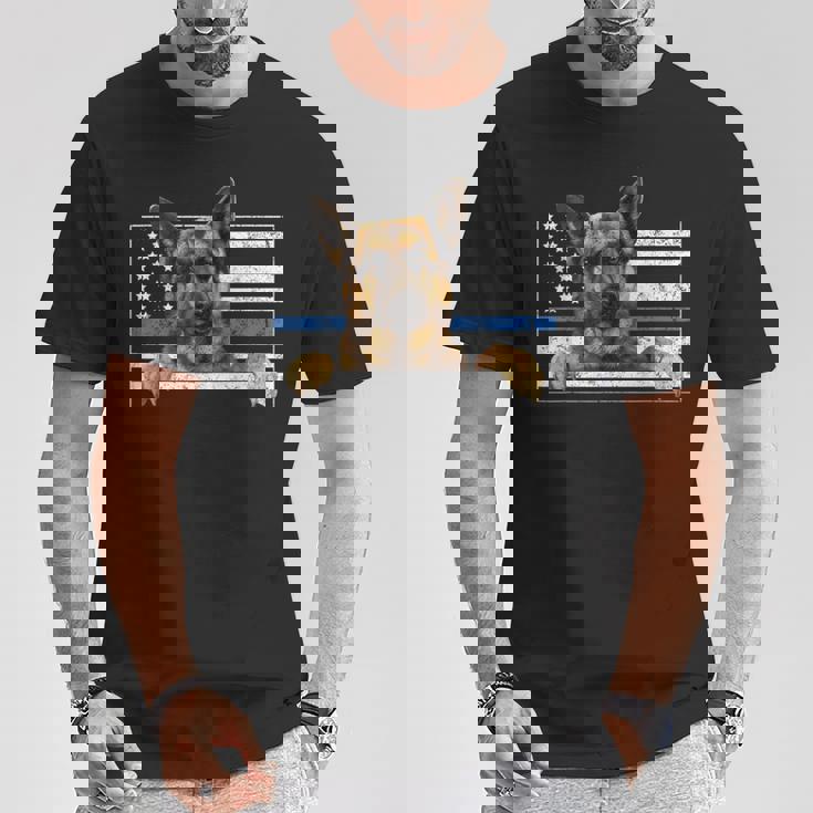 細いブルーライン K9 ジャーマンシェパード 犬 警察官 Tシャツ 面白い贈り物
