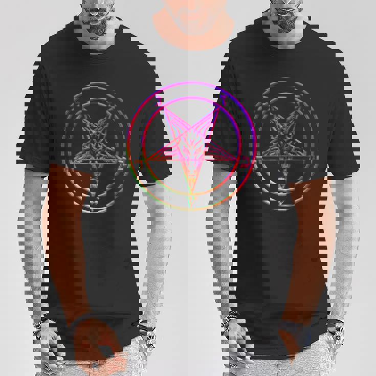 美しいvaporwave サタニックペンタグラム レトログリッチ効果 Tシャツ 面白い贈り物