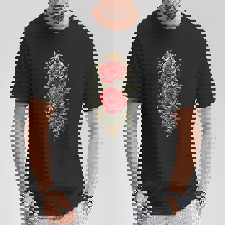 赤いバラ 花 ボタニスト 庭の花 赤いバラ 長袖tシャツ Tシャツ 面白い贈り物