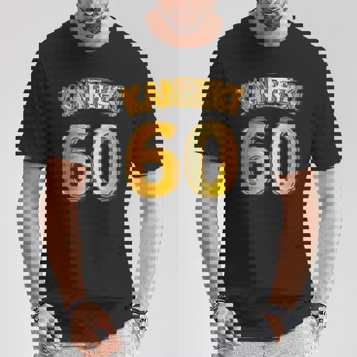 還暦 六十歳 60才 祝 Kanreki（ユニフォーム風）【フェイク 金プレート風 文字】誕生日 面白 Tシャツ 面白い贈り物