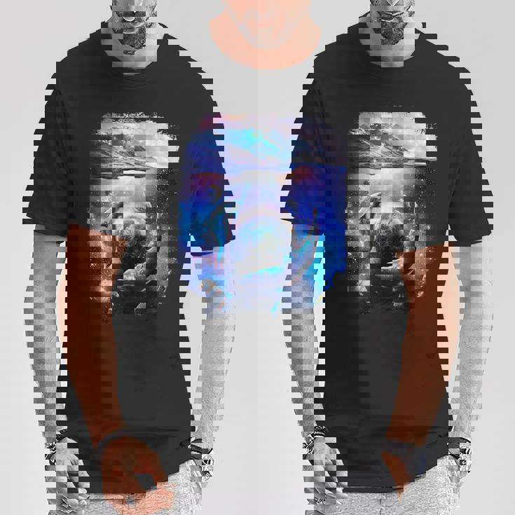 銀河 イルカ 宇宙 地球 海 Tシャツ 面白い贈り物