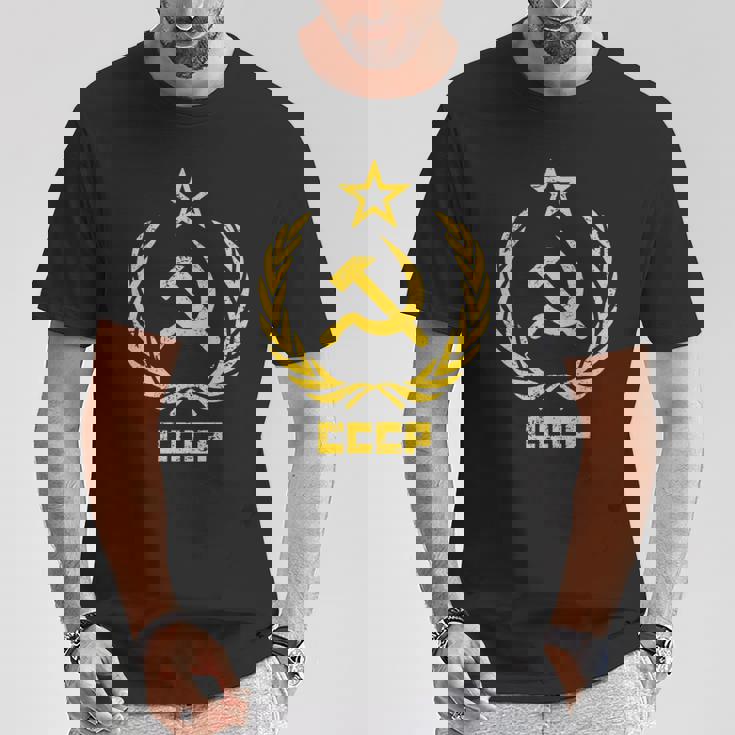 鎌と槌の星cccpソビエト連邦 長袖tシャツ Tシャツ 面白い贈り物