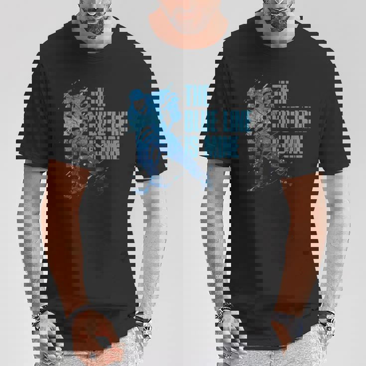 青い線は私のもの アイスホッケー Tシャツ 面白い贈り物