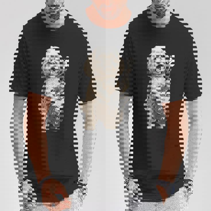 面白いtシャツ シーズー 犬 ギター イヌ メンズ 犬好き グッズ かわいい おもしろ 面白い 服 ネタ Tシャツ 面白い贈り物