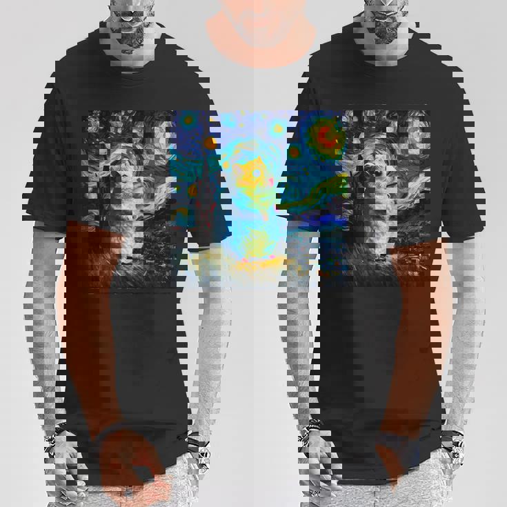 面白いtシャツ ハムスター かわいい ゴッホ 星月夜 動物 メンズ グッズ 面白い 服 ネタ 子供 キッズ Tシャツ 面白い贈り物