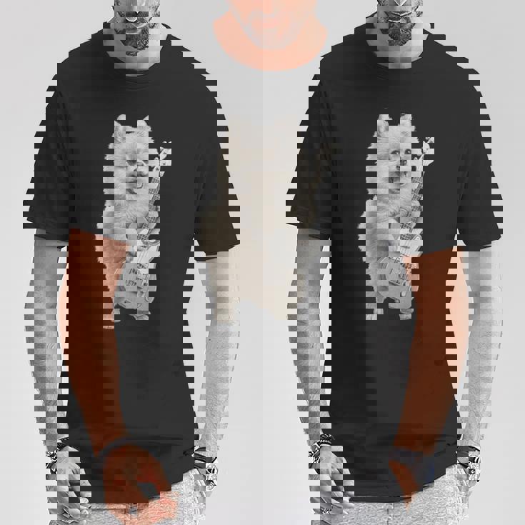 面白いtシャツ ポメラニアン 犬 ギター イヌ メンズ 犬好き グッズ かわいい おもしろ 面白い 服 ネタ 長袖tシャツ Tシャツ 面白い贈り物