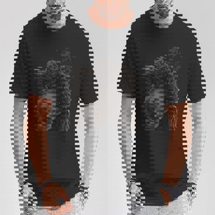 面白いおさるの犬 ブラック スタンダードプードル Tシャツ 面白い贈り物