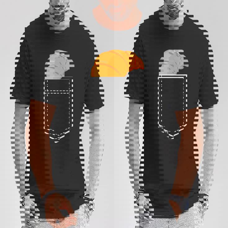 面白いクロワッサンインザポケット 食通 フレンチクロワッサンポケット Tシャツ 面白い贈り物