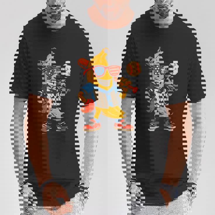 面白いバナナ野球アメリカ国旗サングラス 7月4日 Tシャツ 面白い贈り物