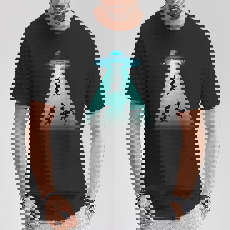 面白いヴィンテージエイリアン恐竜愛好家誘拐ギフト 大人キッズ Tシャツ 面白い贈り物