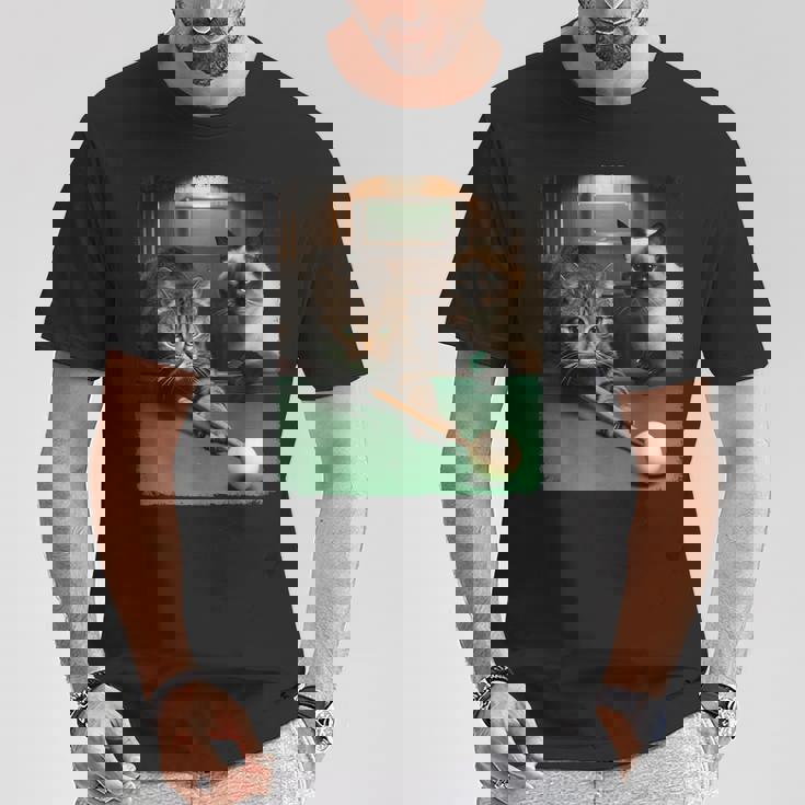 面白い猫 子猫 プールゲーム ビリヤード愛好家 アートデザイン Tシャツ 面白い贈り物