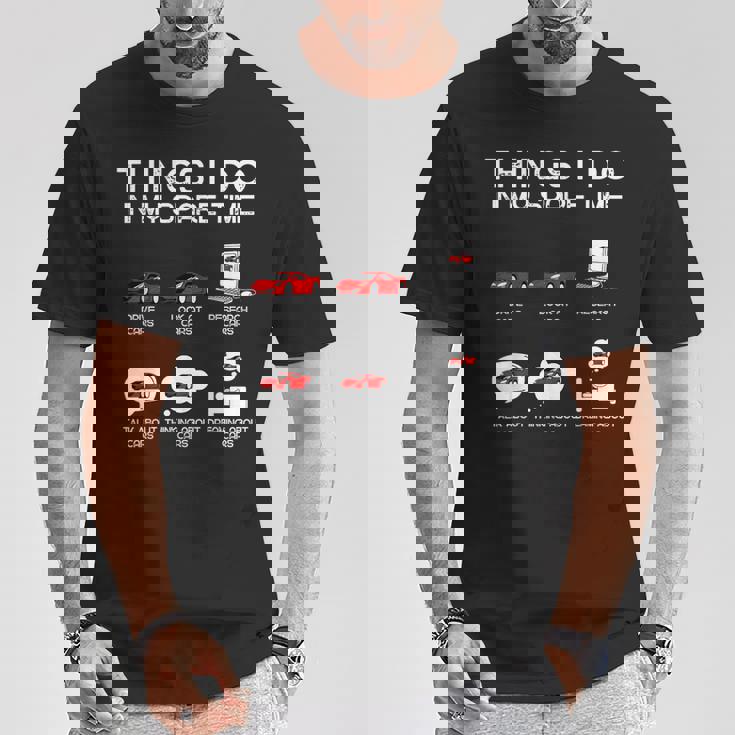 面白い車好き空き時間の車でやること Tシャツ 面白い贈り物