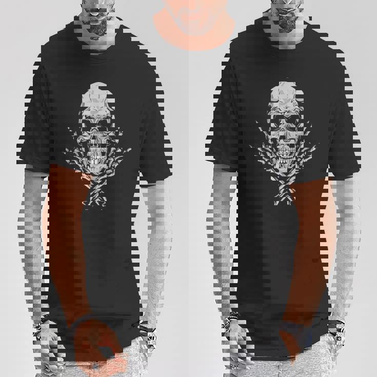 頭骨kull 髑髏 マノコルナ-クールな音楽スカルロッカーグリーティングスカル Zugaikotsu 頭蓋骨 Tシャツ 面白い贈り物