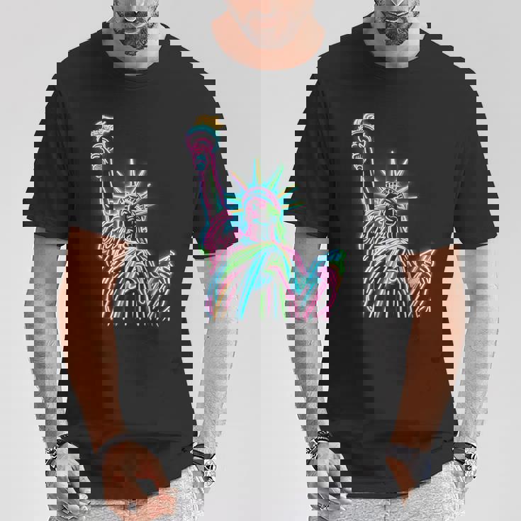鮮やかな自由の女神tシャツ カラフルなアイコン Tシャツ 面白い贈り物