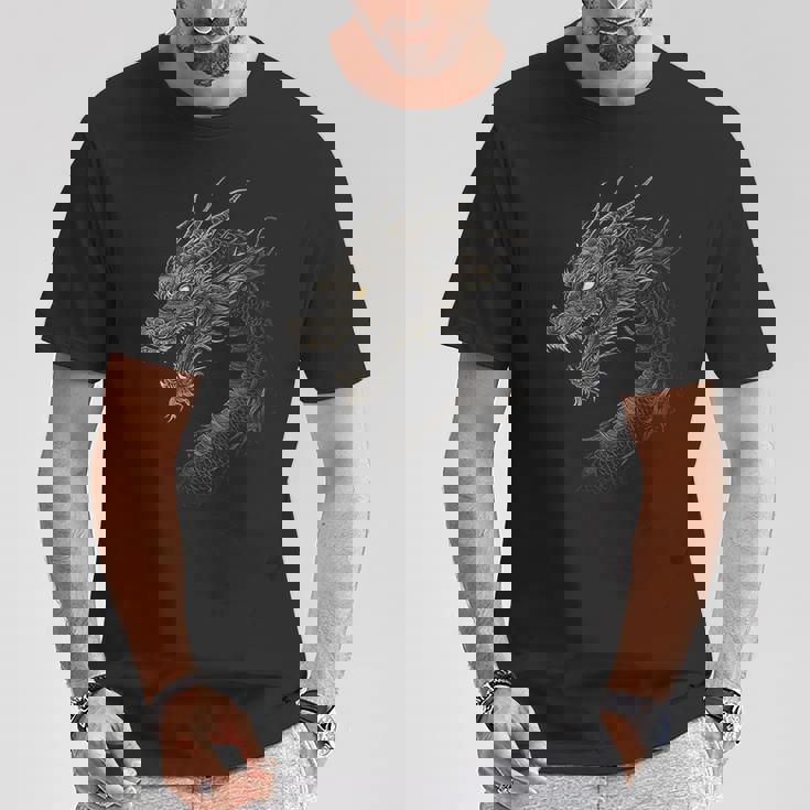 黒龍モチーフ 神話上の作品 黒龍 Tシャツ 面白い贈り物