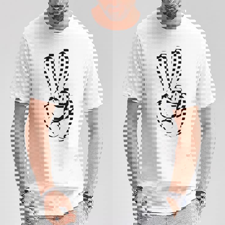 2本指 ピースサイン キュート ビクトリー ハンド ジェスチャー ピースシンボル Tシャツ 面白い贈り物