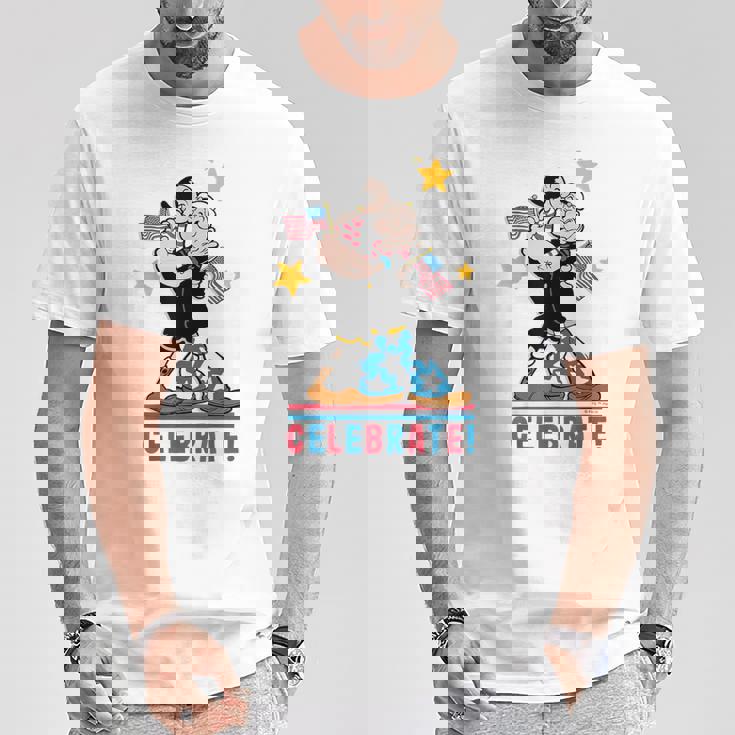 7月4日 「ポパイとオリーブオイルの愛国心」 彼と彼女 Tシャツ 面白い贈り物