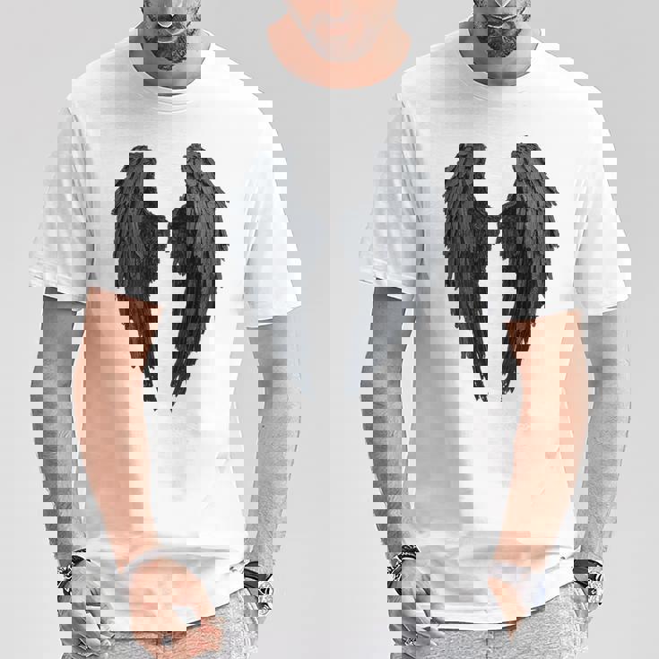 Alas De Ángel Negras En La Parte Camiseta unisex Regalos divertidos