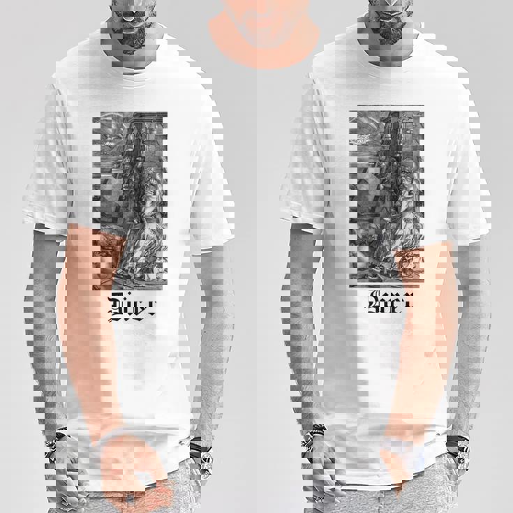 Albrecht Dürer Durer クリスチャンアート メランコリア ホワイト 長袖tシャツ Tシャツ 面白い贈り物