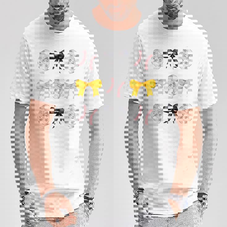 Baseballs Black & Yellow Bows Ball Mom School Pride T-Shirt Unique Gifts