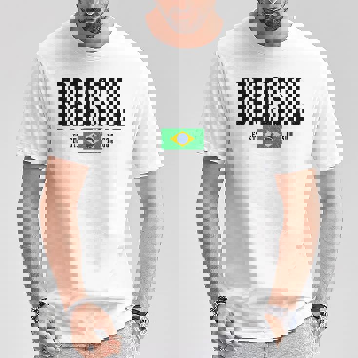 Brasil Est 1500 ブラジル ブラジリアン 国旗 プライド 長袖tシャツ Tシャツ 面白い贈り物