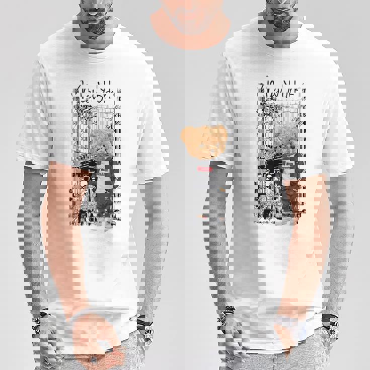 Cool New York City Teddy Bear Illustration Graphic s Tシャツ 面白い贈り物
