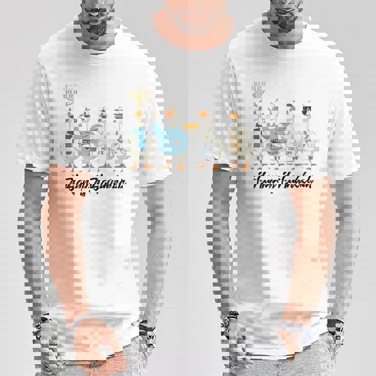 Hanukkah Goose Happy Hanukkah Menorah Dreidel Jewish T-Shirt Unique Gifts