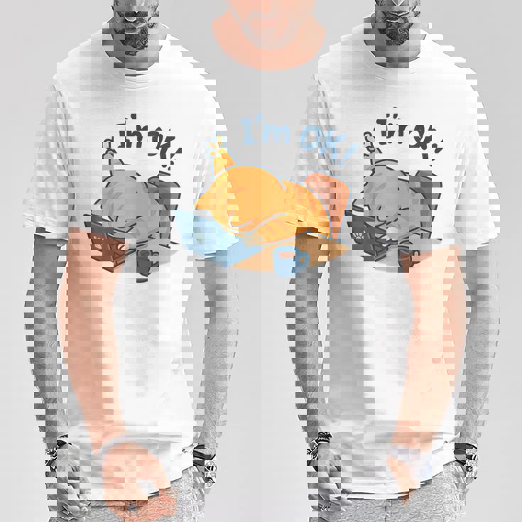 I'm Ok おかしな猫 在宅勤務 コーヒーミーム Tシャツ 面白い贈り物