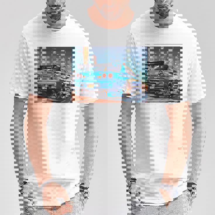 Jdmナイトドリフトレースカー東京スカイラインデザイン。 Tシャツ 面白い贈り物