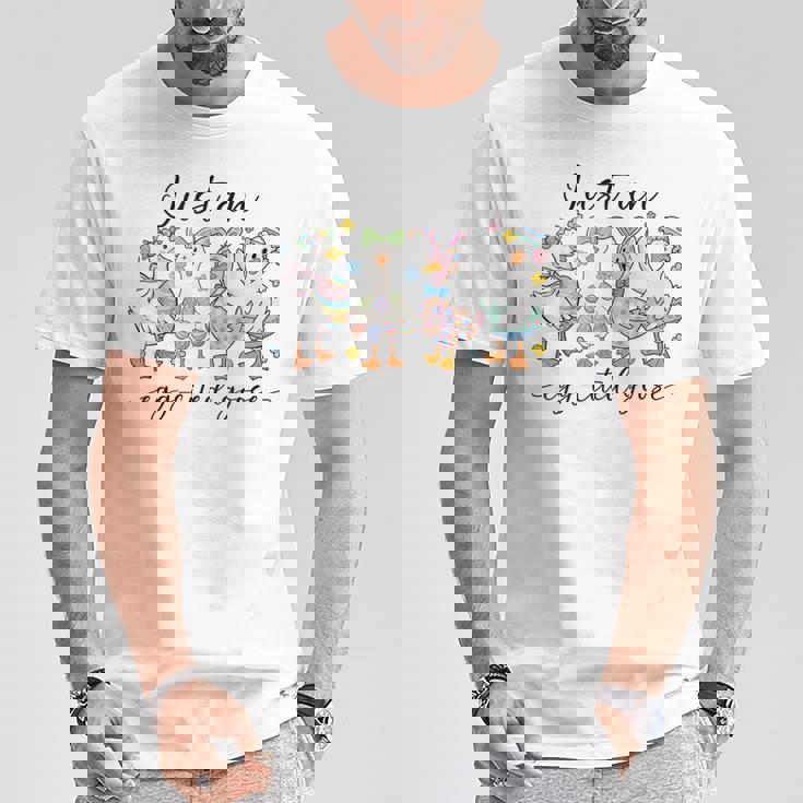 Just An Egg-Cited Goose キュート イースター バニー アヒル ファミリー 春 Tシャツ 面白い贈り物