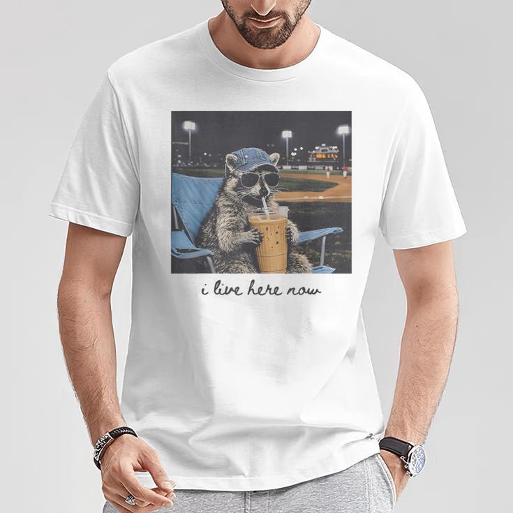 I Live Ballfield Now Cute Raccoon Baseball Softball Mom T-Shirt Unique Gifts
