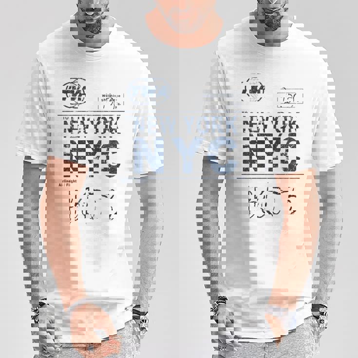 Nyc New York ヴィンテージ 航空会社タグ エアライナー フライングトラベル 長袖tシャツ Tシャツ 面白い贈り物