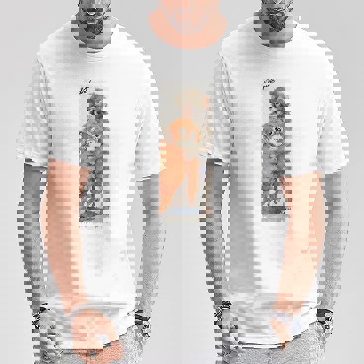 Punch – かわいい赤ちゃん猿とオランウータンのぬいぐるみ 水彩 長袖tシャツ Tシャツ 面白い贈り物