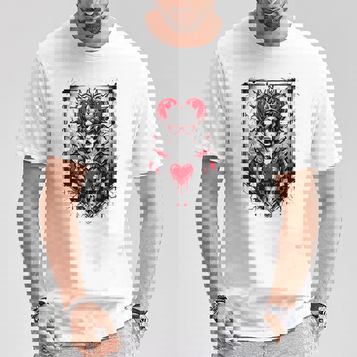 Rojo Reina De Corazones Corona Rebelde Gafas Deol Poker Card Es Camiseta unisex Regalos divertidos