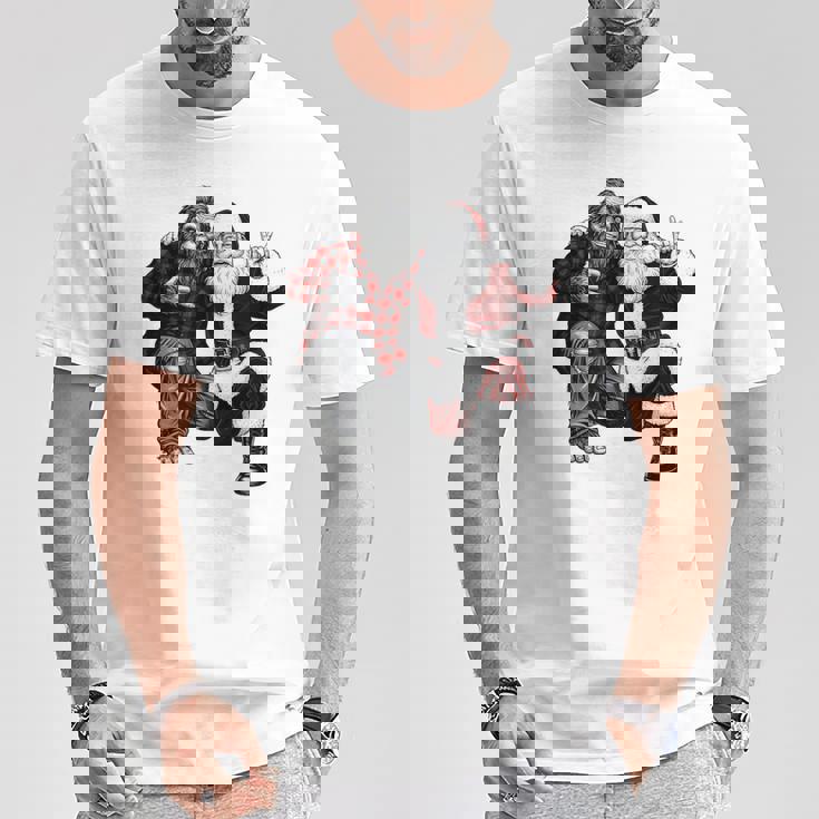 Santa And Bigfoot Rock Christmas Sasquatch Believe T-Shirt Unique Gifts