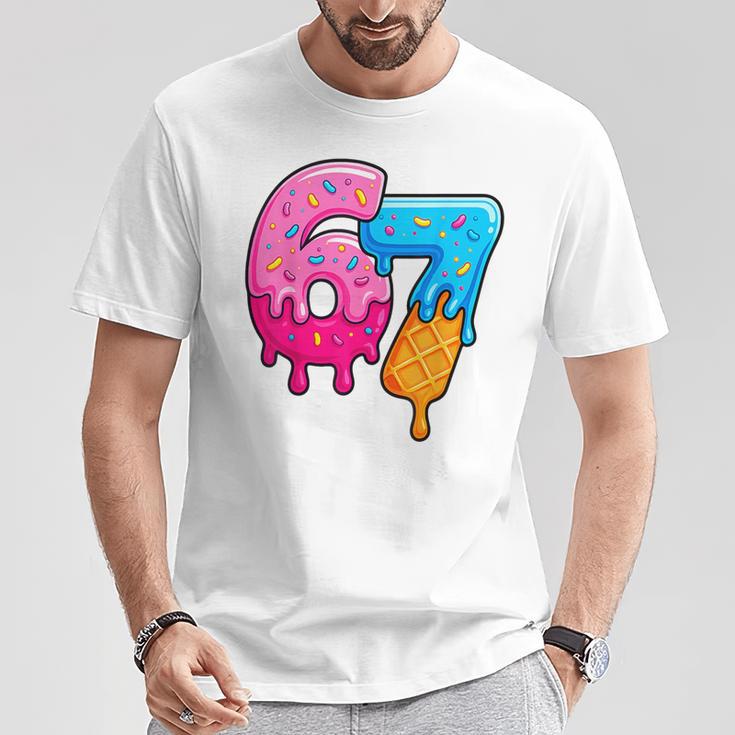Six Seven Ice Cream Drip Dripping Number 67 T-Shirt | Mazezy