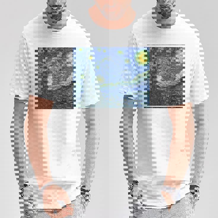 【バックプリント・背中側】ゴッホ／星月夜【世界の名画】高精細画質 フィンセント・ファン・ゴッホ 美術館アート Tシャツ 面白い贈り物