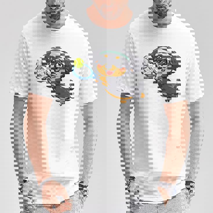 かわいい犬のテニス漫画アート Tシャツ 面白い贈り物