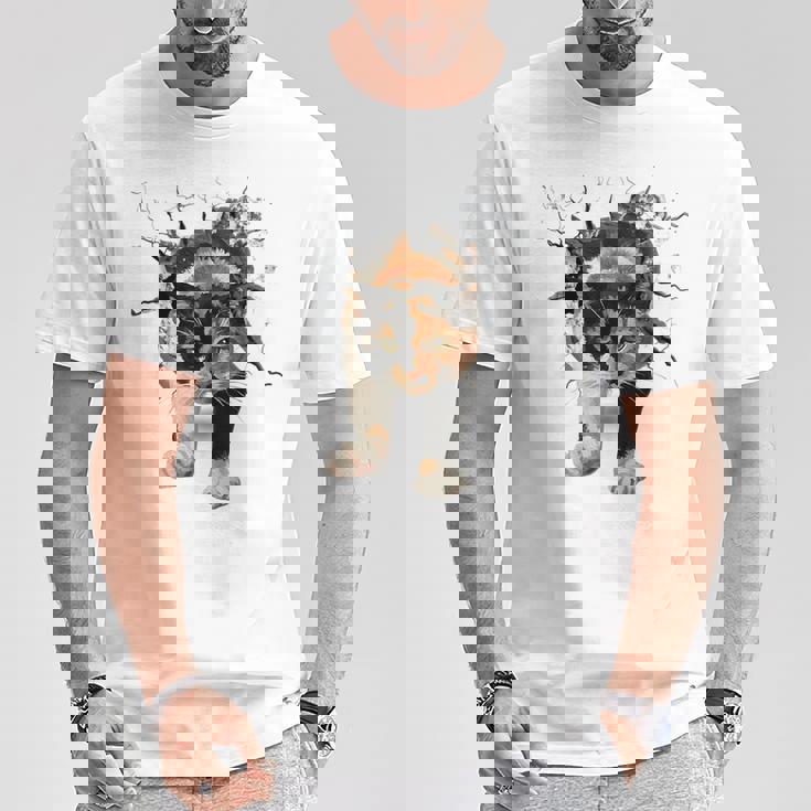 その壁を打ち破れ 三毛猫 福猫 面白 Tシャツ 面白い贈り物