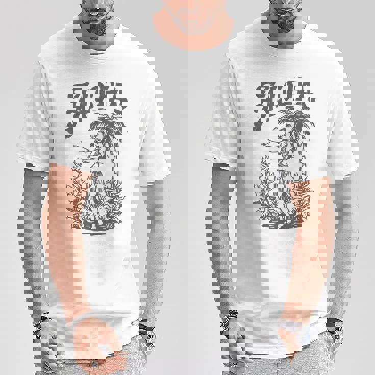 アロハ レトロ ハワイ ヤシの木 ルアウ ダンサー シルエット トロピカル Tシャツ 面白い贈り物