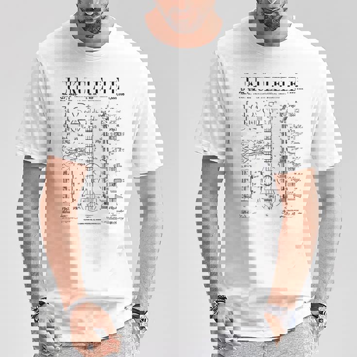 ウクレレ楽器 ウケ ヴィンテージ 特許 図面 プリント Tシャツ 面白い贈り物
